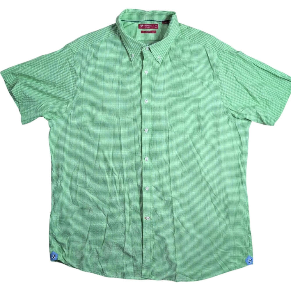 Cremieux Shirt Mens 2XL Green Check‎ Short Sleeve Button Down Slim Fit Casual